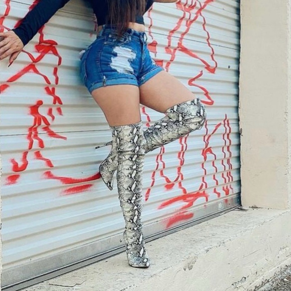 Zara Over the Knee Snakeskin Boots